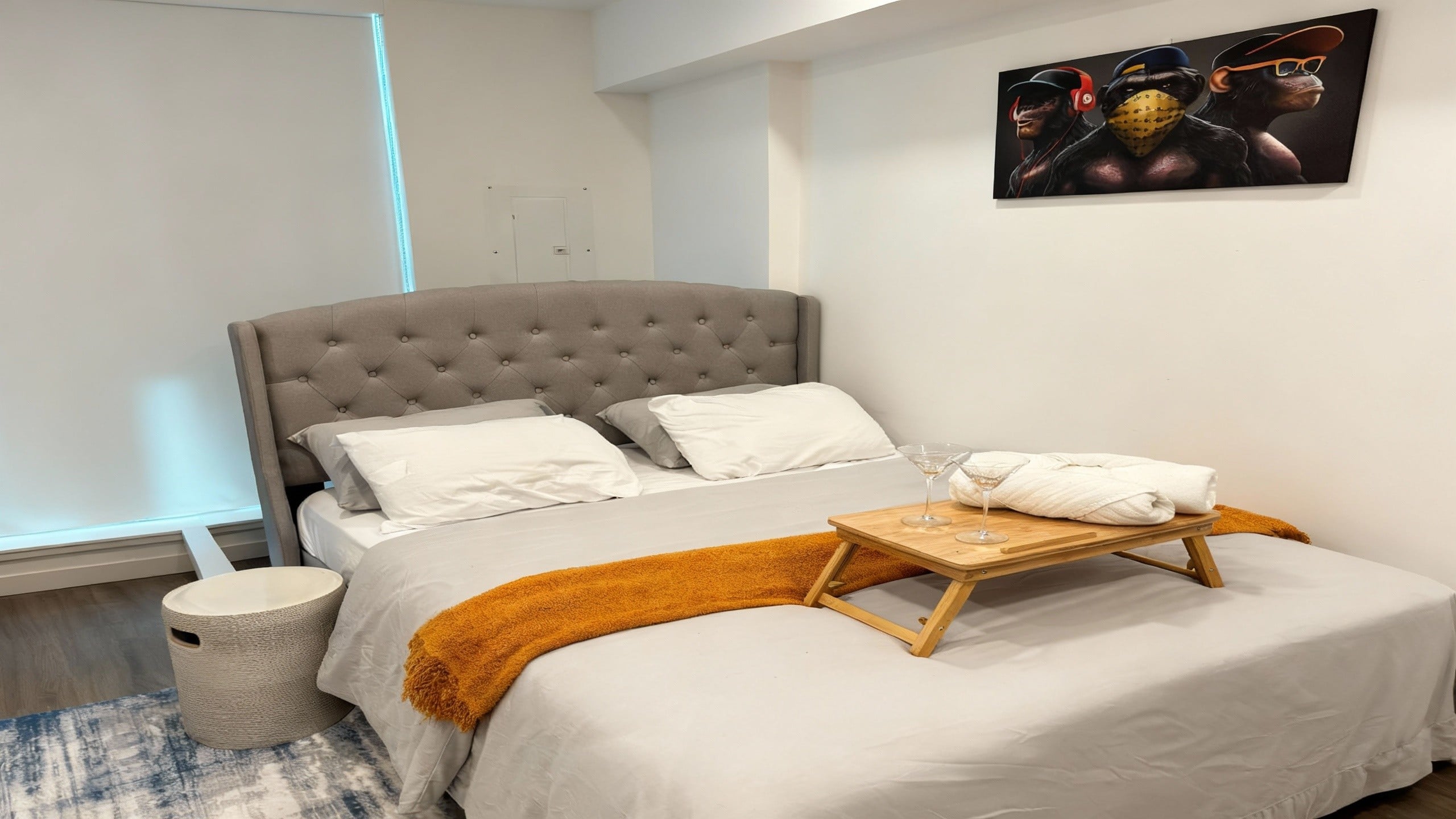 Luxury bedroom with panoramic city view