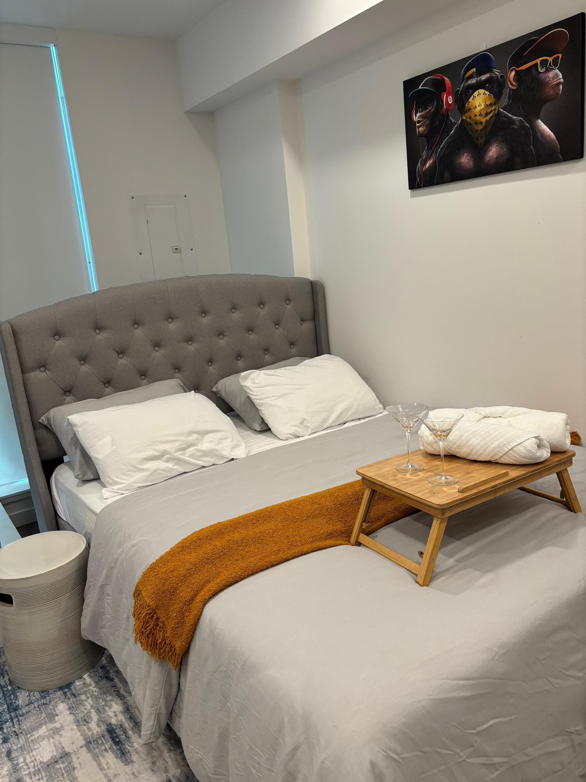 Luxury bedroom with panoramic city view